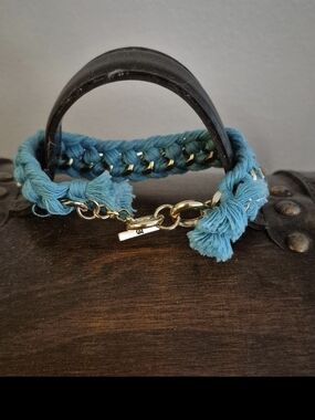 Braided Teal Rope and Gold-Chain Bracelet - Women Accessories